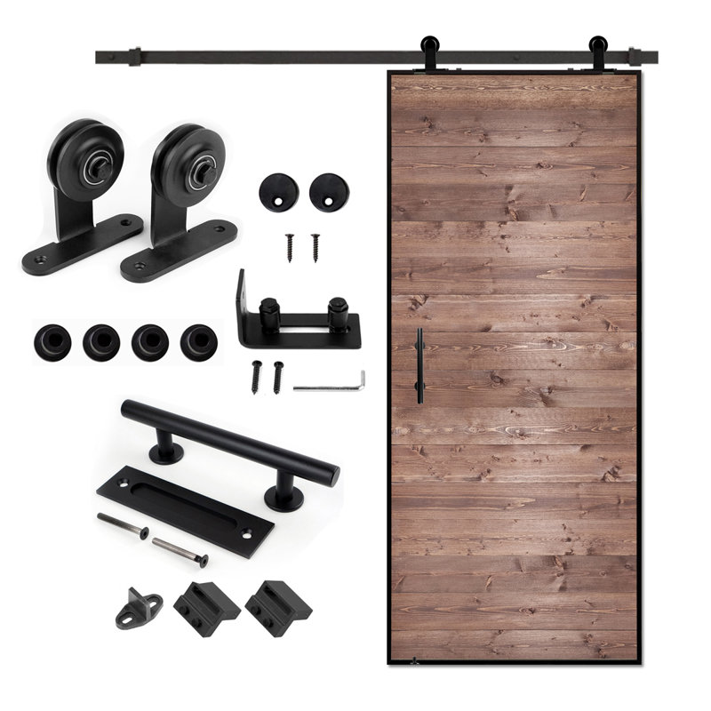 Porte de grange en bois avec quincaillerie d'installation - hauteur de 84 po, 28 po x 84 po, Brun