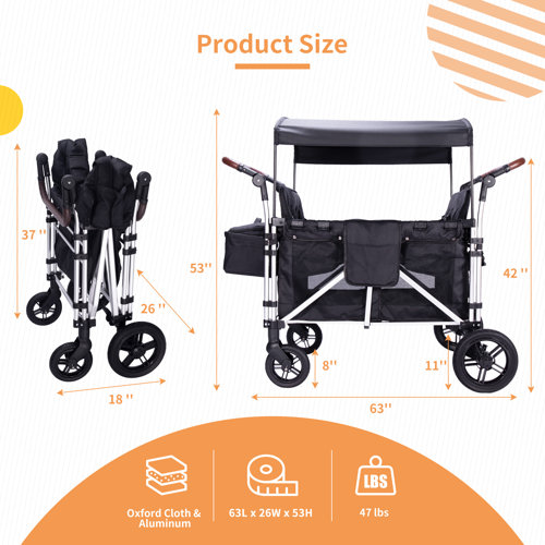 Linor Stroller Wagon for 4 Kids, Wagon Cart Featuring 4 High Seat with ...