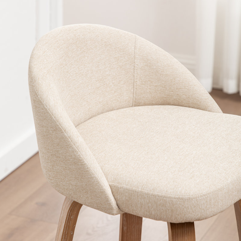 Swivel Upholstered Velvet Bar Stool with Solid Wood Frame, BEIGE, Set of 2, 76.5cm