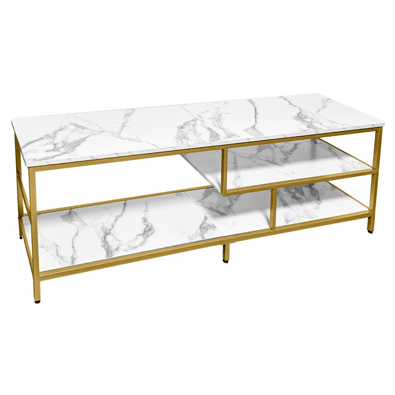 3-Tier TV Stand for TVs up to 75", Gold/White