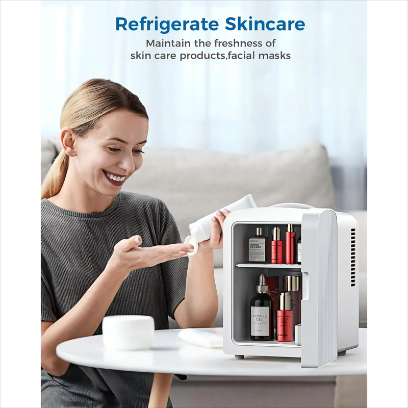 Mini réfrigérateur compact compact - capacité de 4 L / 6 canettes, conception en acier inoxydable, alimentation 12 V CA / CC, idéal pour les soins de la peau et le maquillage.