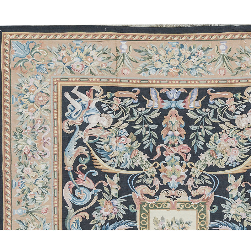 Tapis noir et doré de haute qualité noué à la main
