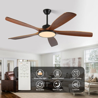 62" Inch 5 Blade LED Modern Classic Ceiling Fan with Remote Control and Light Included
