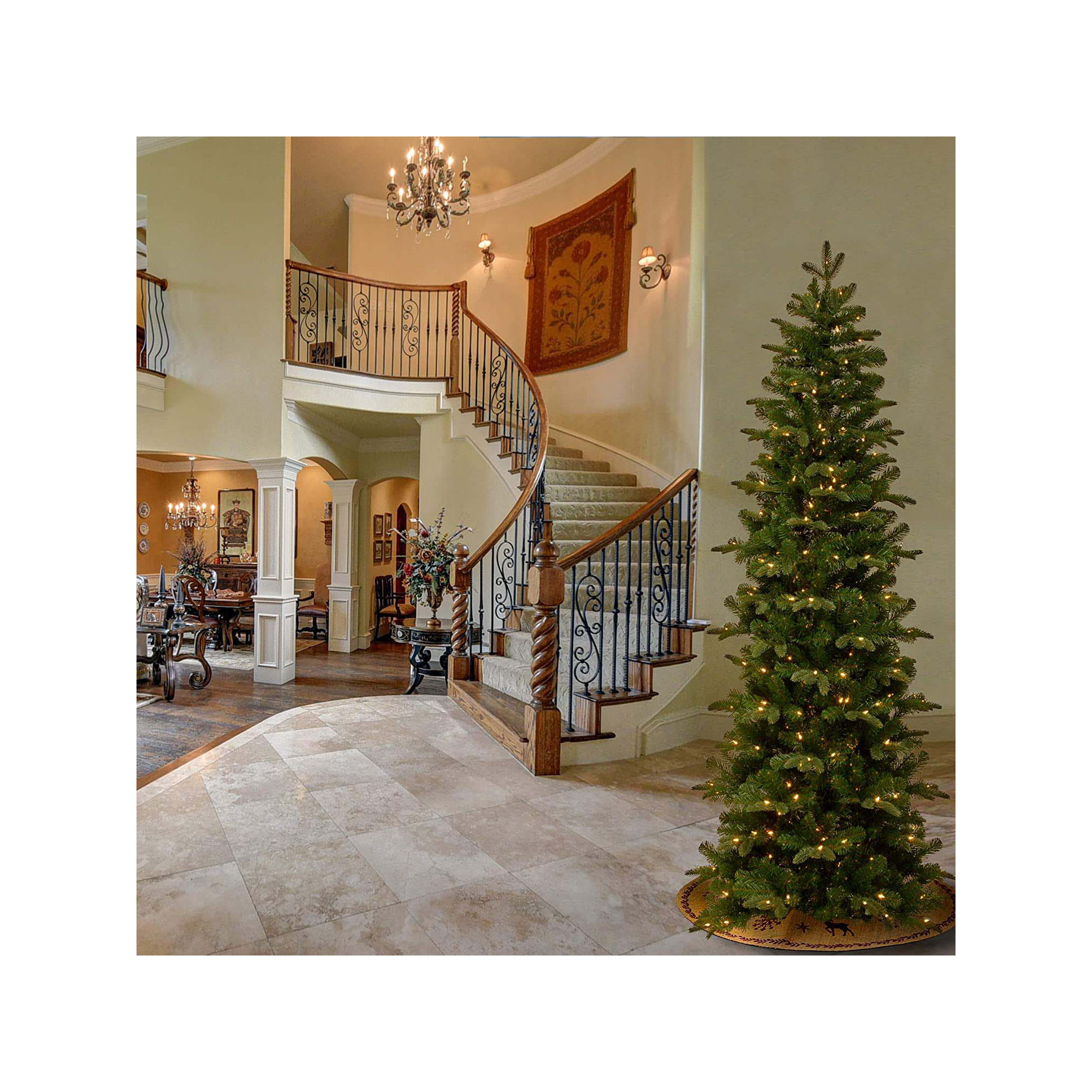  North Valley Spruce Pencil Slim Tree with Clear Lights, 7.5' H