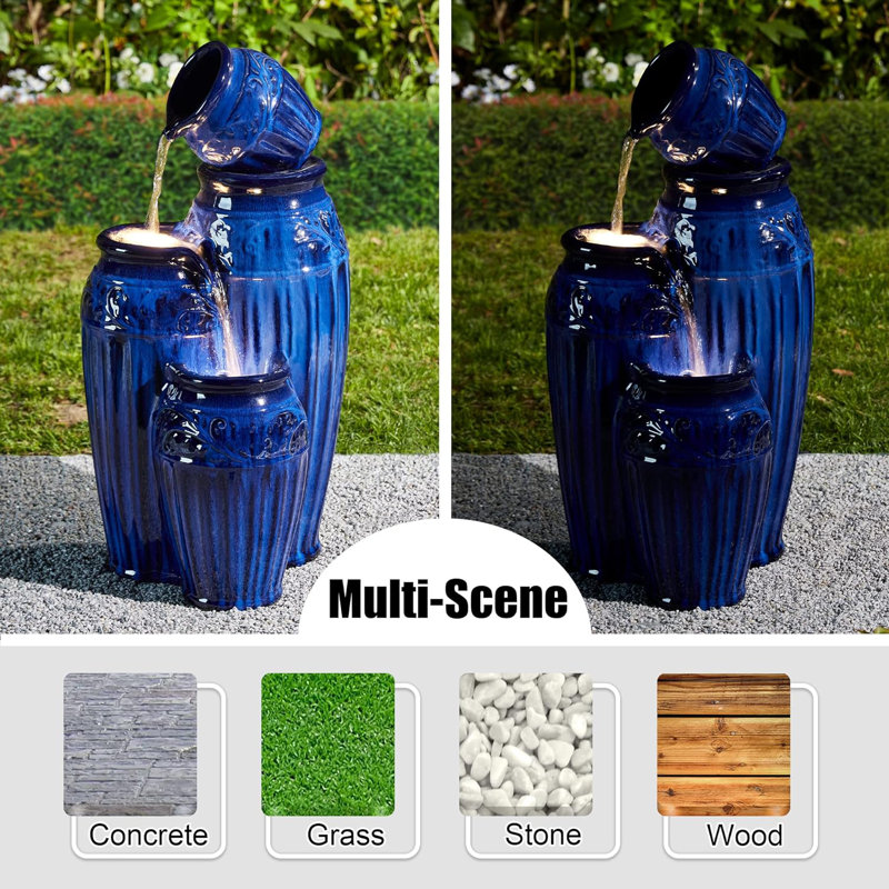 27.25" H Outdoor Garden Water Fountain with LED Lights and Pump