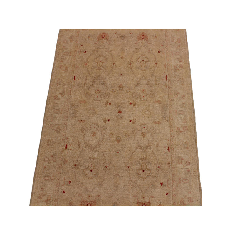 Tapis de couloir brun clair en laine noué à la main 2 pi 6 po x 14 pi 6 po Grigori