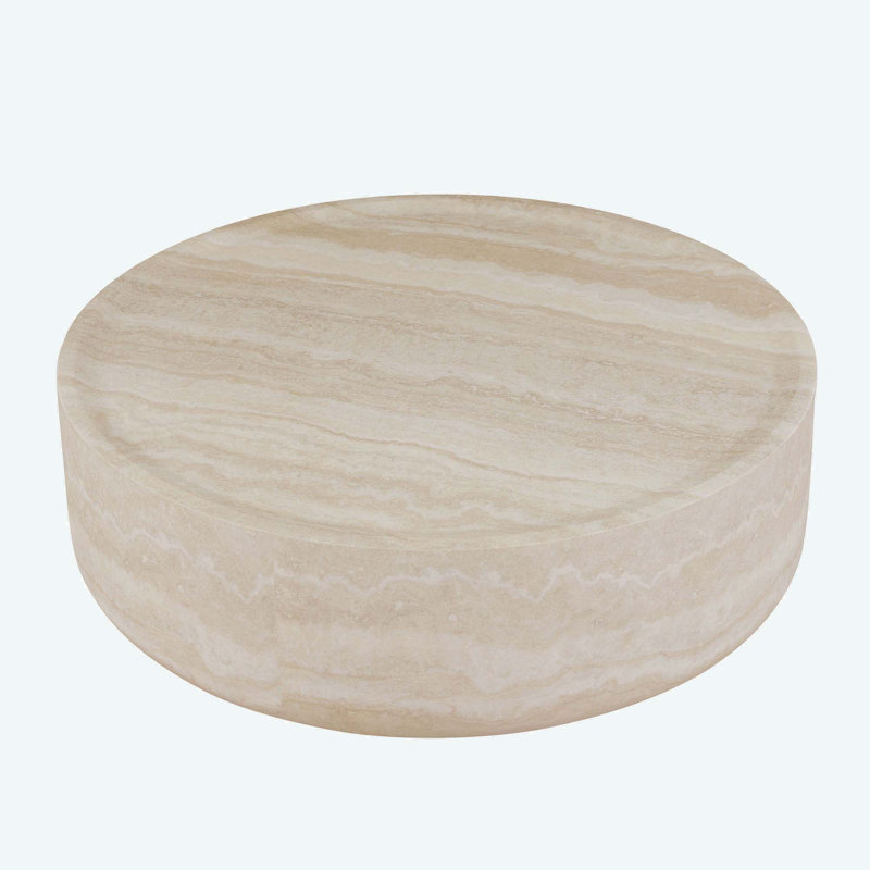 Beige Faux Marble Round Coffee Table with Storage