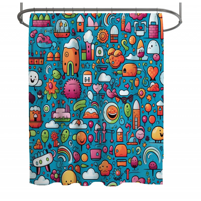 Dessin de rideau de douche - joli décor de salle de bain, H 83 po x l 70 po