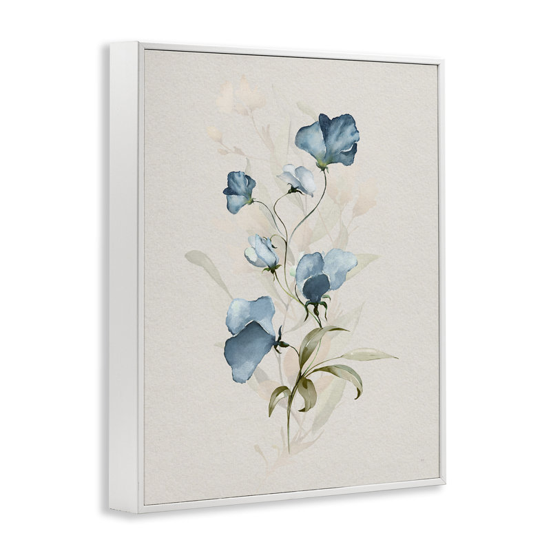 Giclée encadrée Blue Herb & Blossom, design par Susan Jill, H 20 po x l 16 po, Estampe numérique encadrée blanc bord de mer