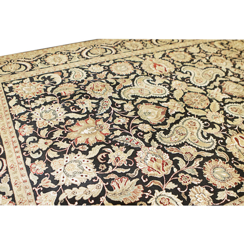 Hand Knotted Wool Area Rug in Black