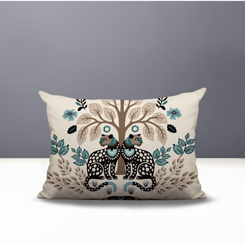 Coussin lombaire réversible intérieur / extérieur Zim Leopard, Rectangle H 14 po x l 20 po, Émeraude