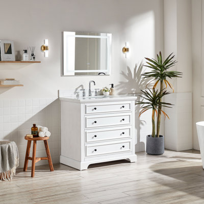 Meuble-lavabo simple autoportant de 36 po avec plateau en marbre entièrement assemblé