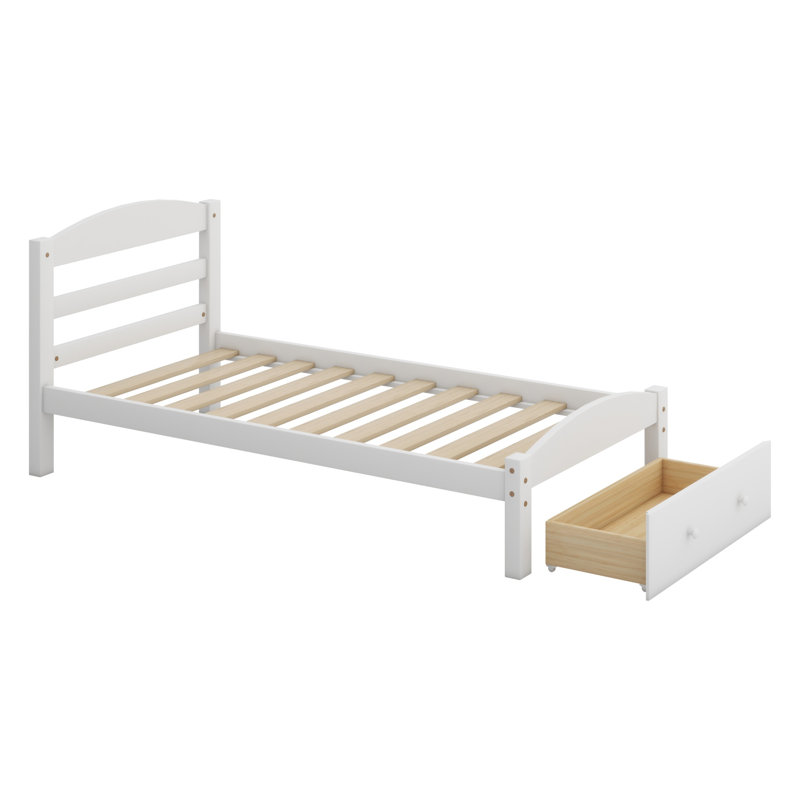 Base de lit plateforme avec tiroir de rangement, blanc