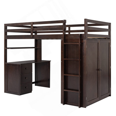 Lit mezzanine avec tiroirs, bureau et garde-robe