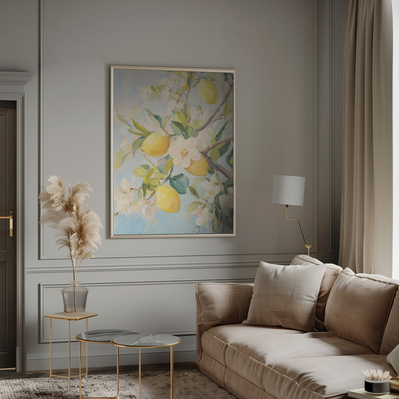 "Lemon Tree", art mural texturé encadré, Argent argent, H 14 po x l 10 po
