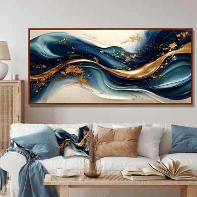 «Emerald Stone Fusion On Blue River IV - Abstract Modern Waves», art mural sur toile