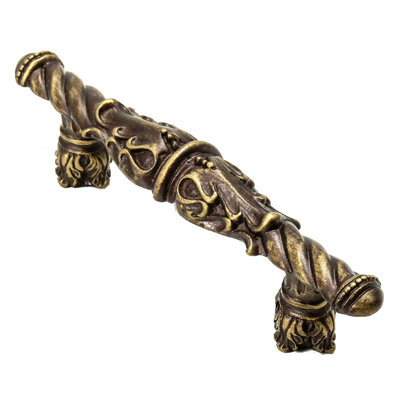 Acanthus 3 inches c.c. pull Romanesque style with column base in Gilded Mercury