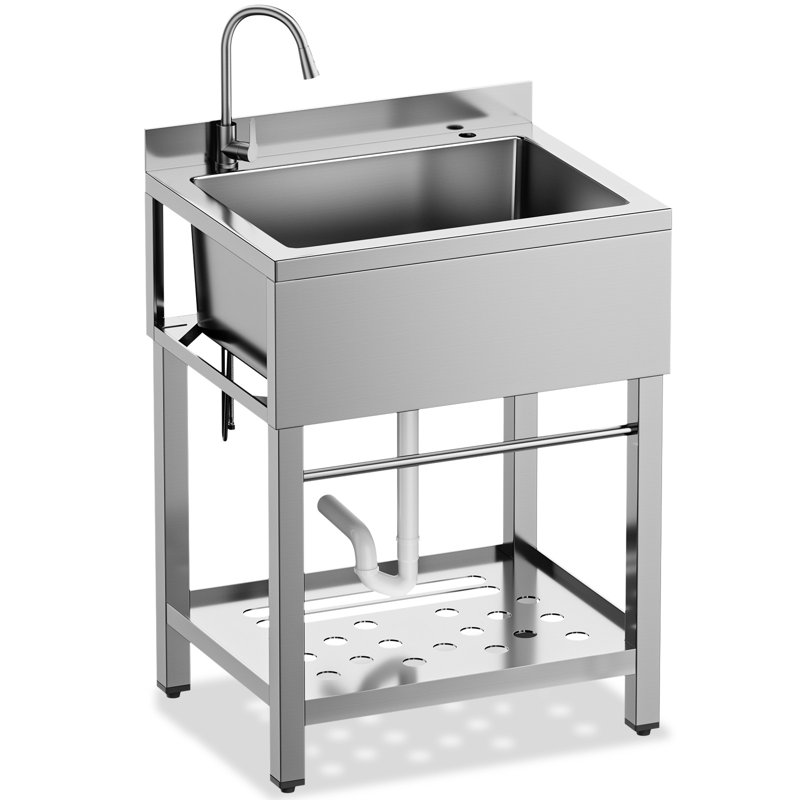  25" Heavy‑Duty Stainless Steel Freestanding Utility Sink, Large Single Bowl with Hot & Cold Water Inlet, NSF‑Certified for Kitchen, Laundry, Bar, Garage