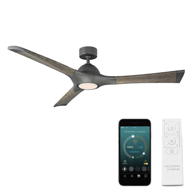 72" Woody 3 - Blade Outdoor Smart Propeller Ceiling Fan with Light Kit Included, 3000K, Graphite/Weathered Gray, 60"