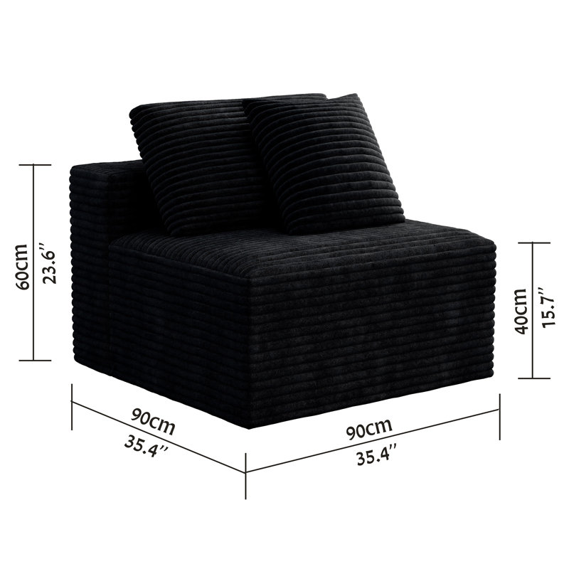 Abdou 35.4" Compression Single Sofa, Corduroy Cloud Couch, Black, Black