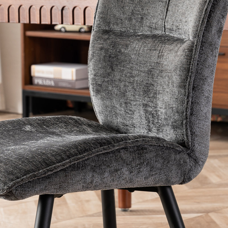 Chenille Fabric Upholstered Dining Chairs Metal Leg Side Chairs with Full Back for Kitchen Dining Room, Dark Gray