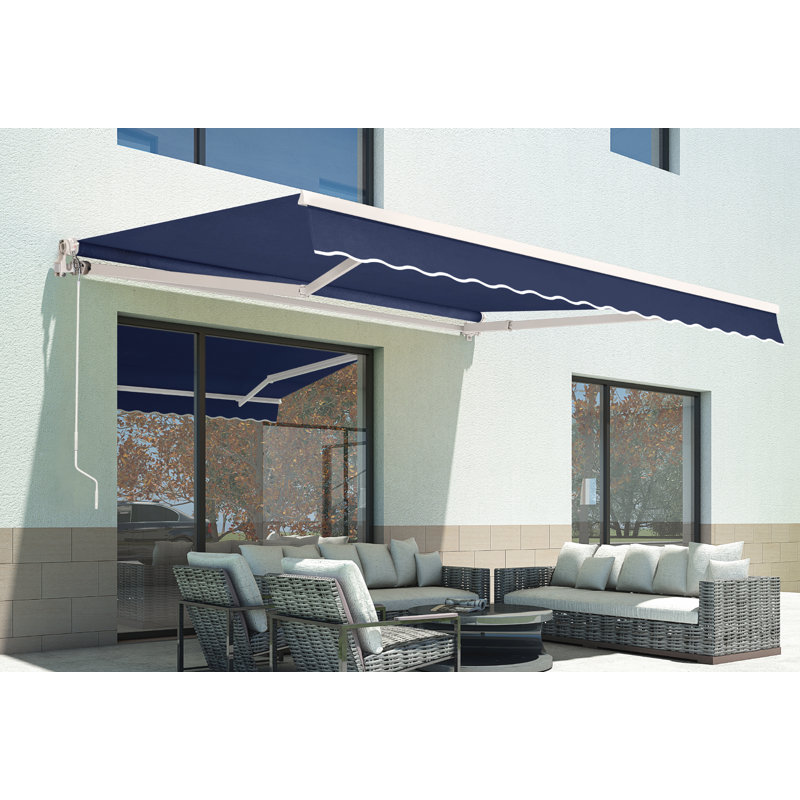 12'x10' Power Retractable Awning with Aluminum Frame, Motorized Patio Awning with Remote, Navy