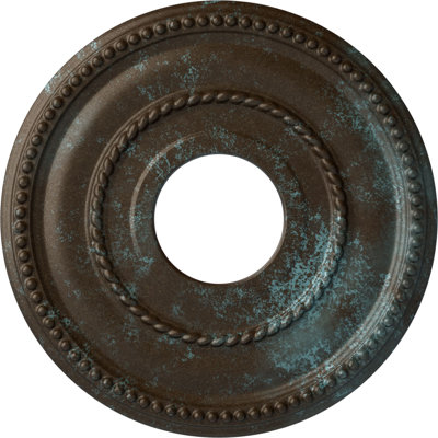 Endurathane Valeriano Ceiling Medallion, 12 1/8"OD x 3 5/8"ID x 3/4"P (Fits Canopies up to 6 1/4"), Hand-Painted Bronze Blue Patina Finish