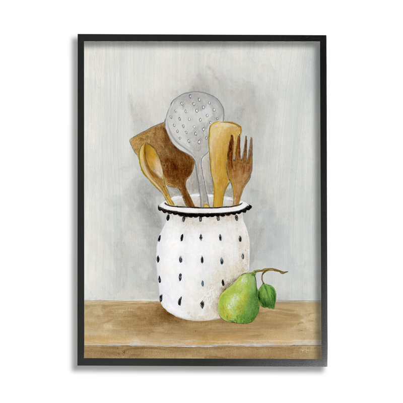 Ustensiles de cuisine, nature morte, giclée noire encadrée par Janet Tava, Giclée encadrée noir minuit