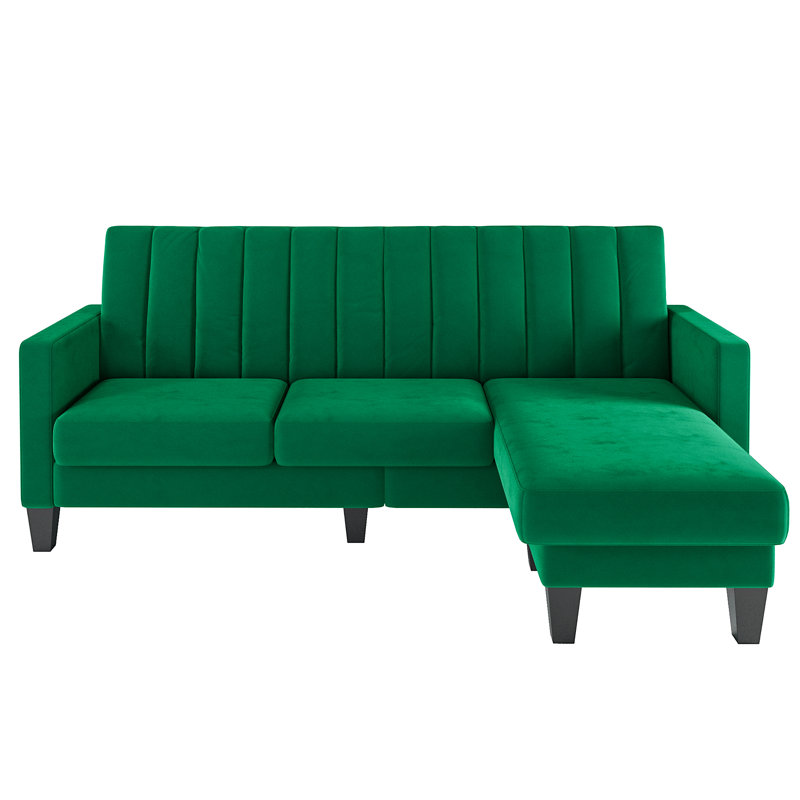 Canapé 3 places en velours moderne avec repose-pieds convertible, Velours vert