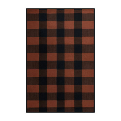 Machine Washable Checkered Black Area Rug