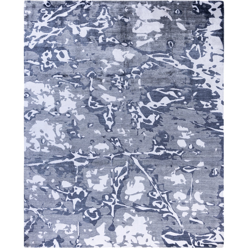Tapis moderne noué à la main de conception unique ivoire 8 pi 1 po x 9 pi 10 po Modern