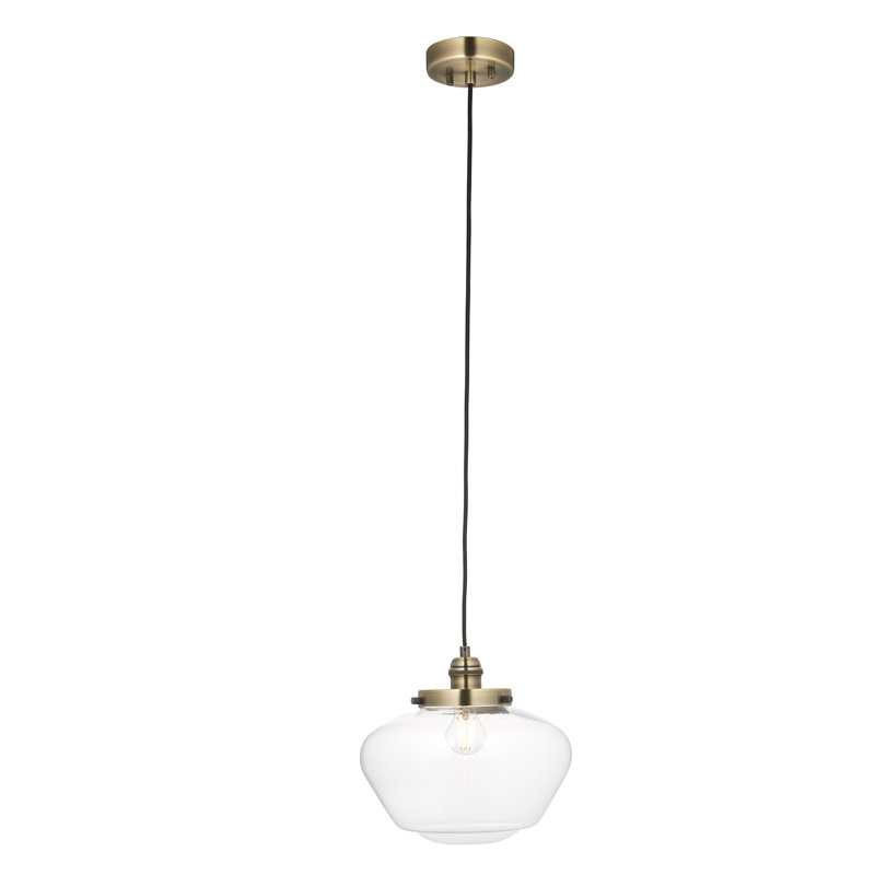 Choquette 1 - Light Schoolhouse Pendant, Antique Brass, Clear