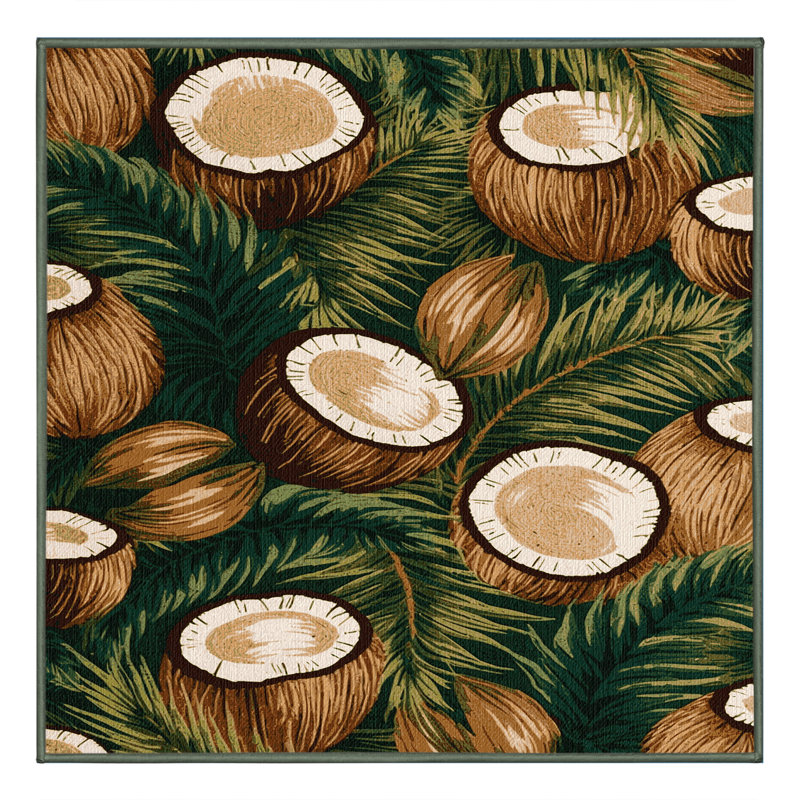  Washable Coconut Fruits Area Rug, Square 7'