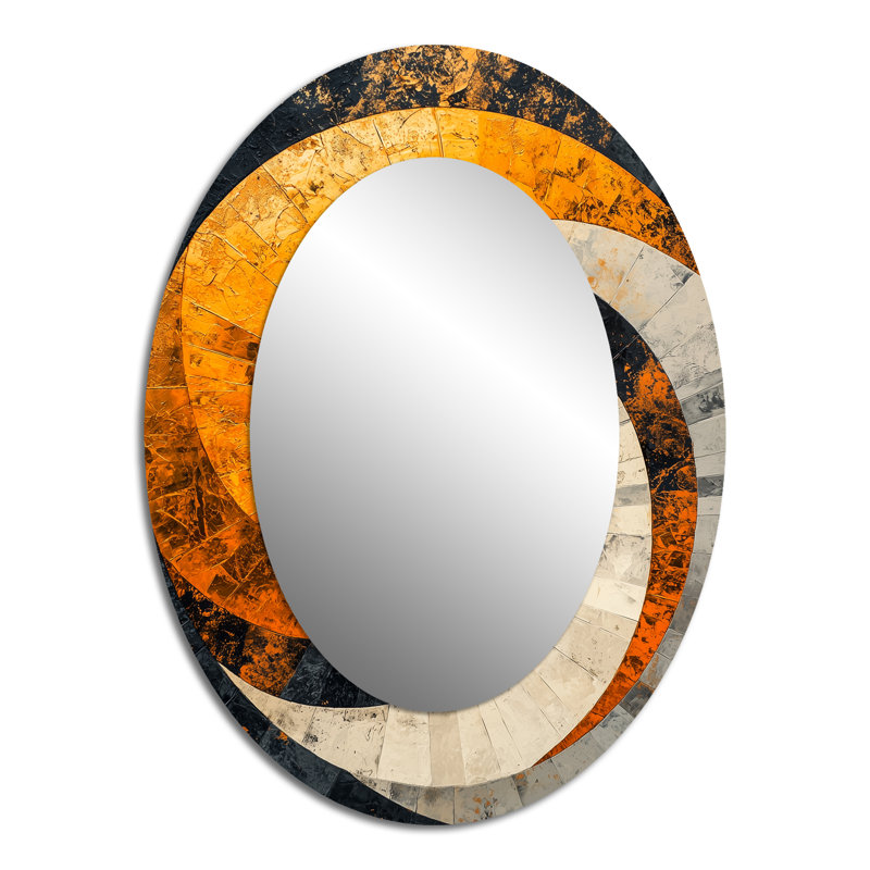 Black Golden Vortex Geometric Spiral II - Black Modern Oval Wall Mirror, 40" x 30"