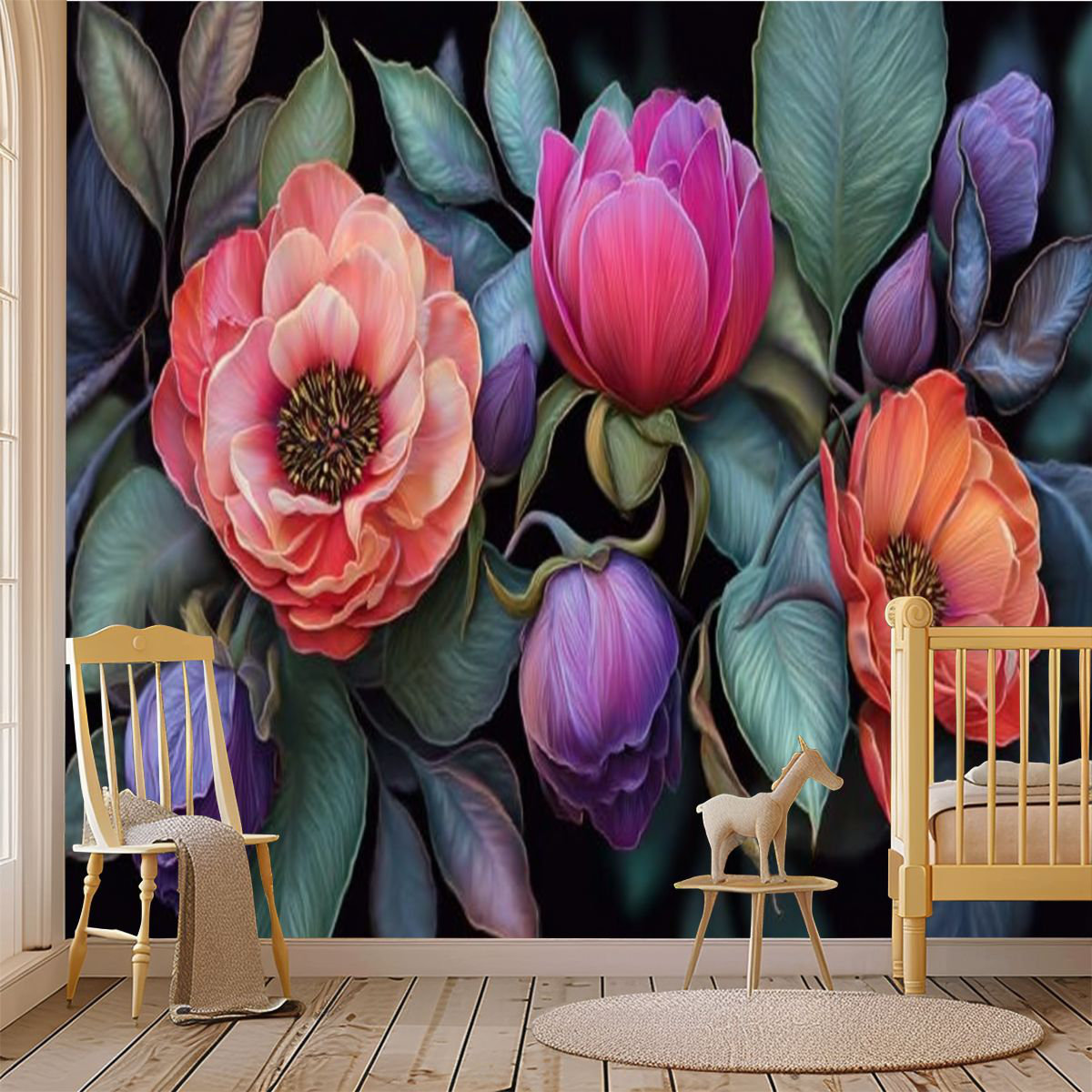 Astoria Grand Peel and Stick Wallpaper Wall Mural Roses Peonies Leaves ...