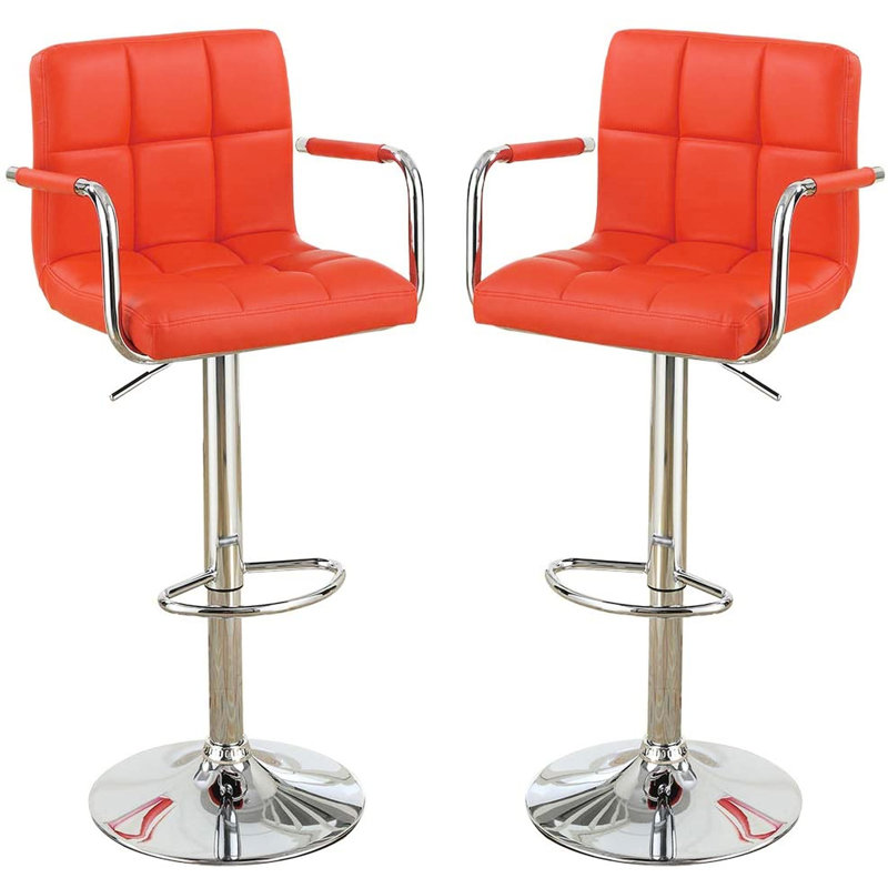 Chaises de cuisine rouges en similicuir avec hauteur réglable et accoudoirs, avec 2 coussins de style contemporain
