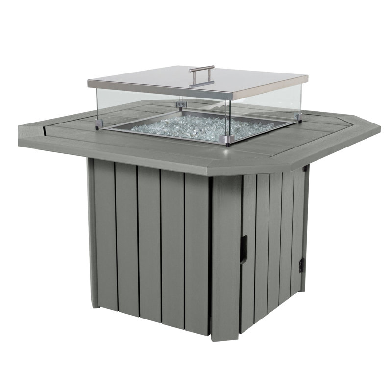 Strella Octagon Polyresin Propane Smokeless Fire Pit Table with Hidden Fuel Tank, Gray