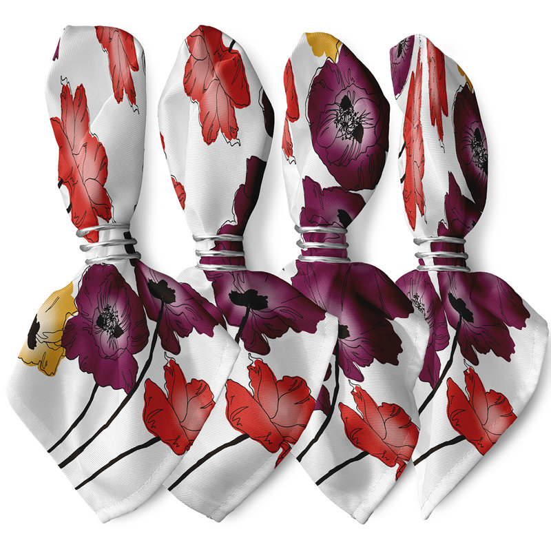 Polyester Floral Square Napkin, Purple