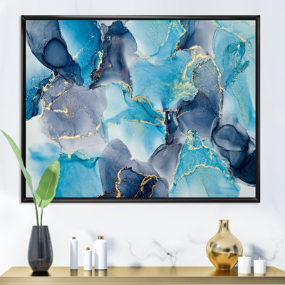 Turquoise et mauve luxueux, art fluide abstrait V, reproduction sur toile