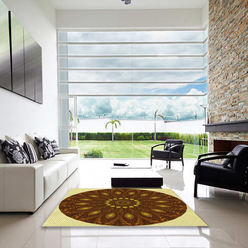 Tapis jaune tissé à la machine, Rectangle 5 pi x 7 pi