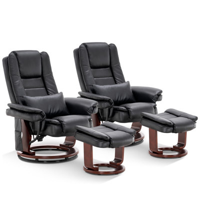 Jamillah  2Set Faux Leather Recliner with Massage Feature and Ottoman, 360 Degree Swivel, Removable Lumbar Pillow
