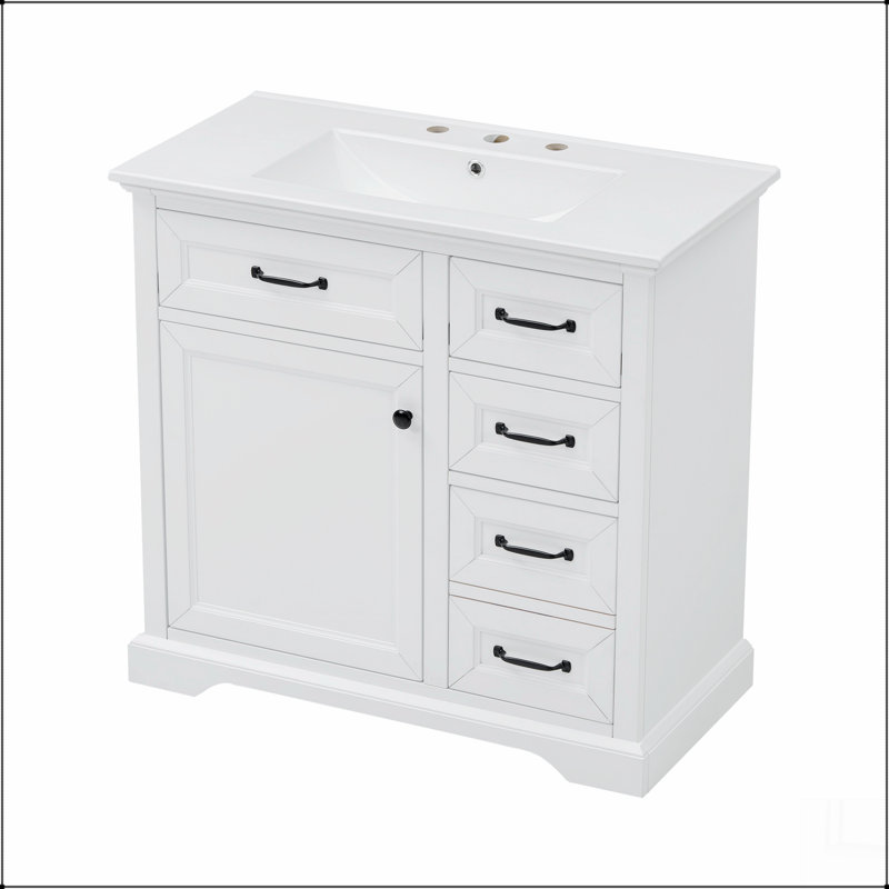 Meuble-lavabo 36 po avec lavabo, lavabo en céramique, 2 tiroirs basculants, charnières de porte à fermeture en douceur, Blanc