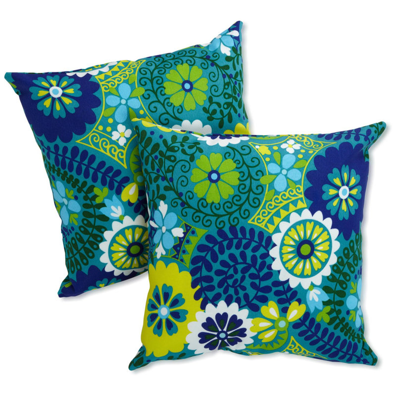 Outdoor Reversible Throw Pillow, Luxury Azure, 17" H x 17" W
