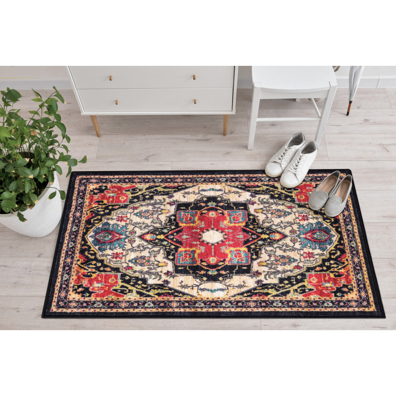 Lyanne Washable Non-Slip Black Area Rug, Rectangle 2'7 x 4'1"