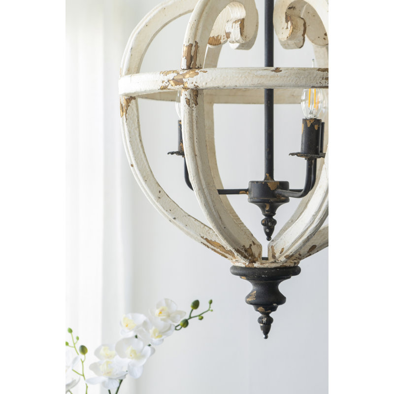 4 - Light Wood Lantern Geometric Chandelier