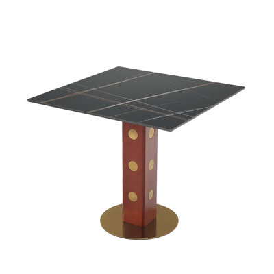 Dining Table 33" W x 33" D Square Sintered Stone and Wood Sintered Stone Top Black / Walnut 2-Person