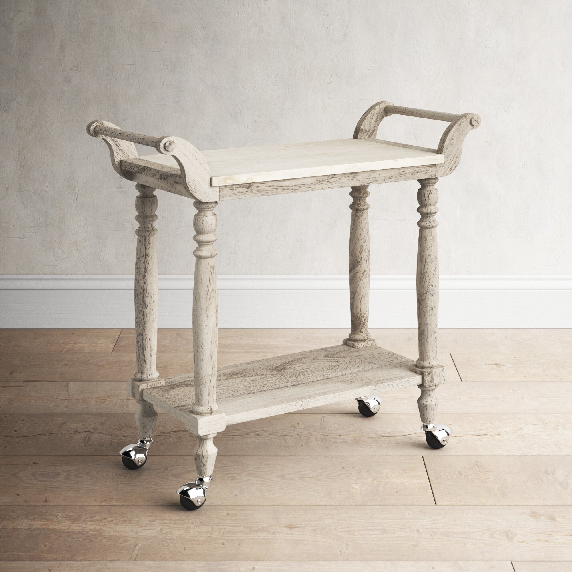 Aberdale Marble Top and Wood Bar Cart