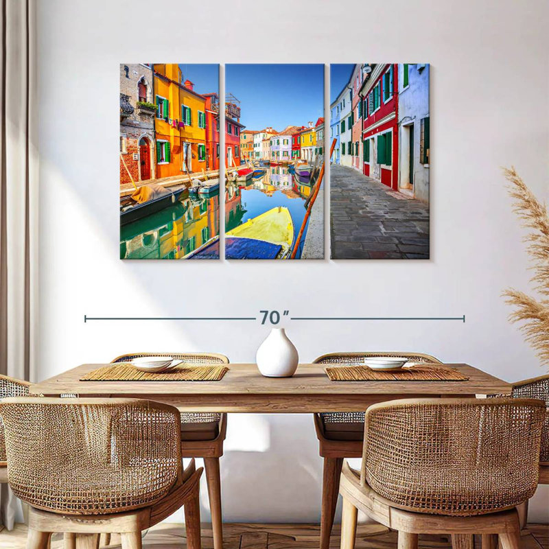 Bateaux Mehar et maisons à Burano, H 36 po x l 57 po