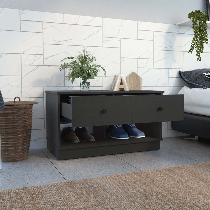 Banc de rangement, deux tablettes ouvertes, deux tiroirs - noir, Noir