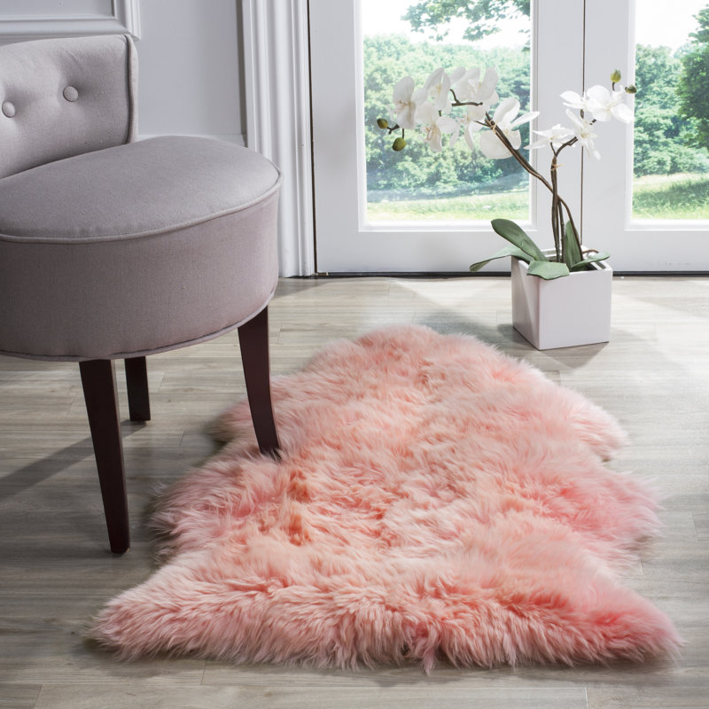 Tateos Sheep Skin Natural Sheep Skin Made Within Acid Dying Sheep Skin Solid Color Rug, Rectangle 2' x 3'